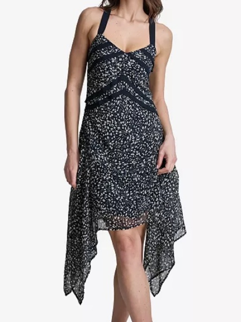 BCBG Navy and White High-Low Floral Sundress